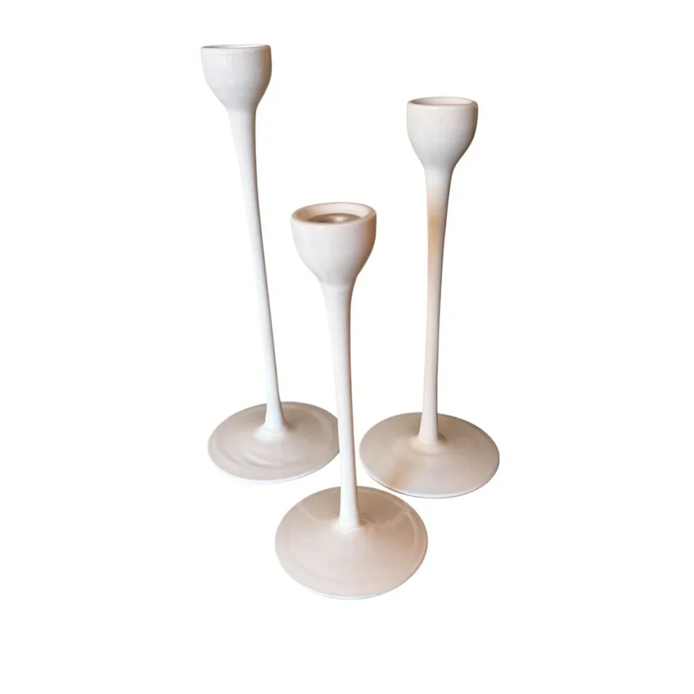 Vintage 90's Ikea Blomster Trio White Candlestick Holders White Glass Holiday
